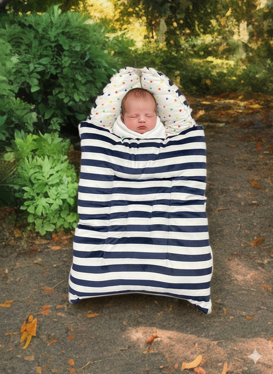 Me & Mom Premium Baby Sleeping Nest – Navy Stripe | Ultra Soft & Cozy