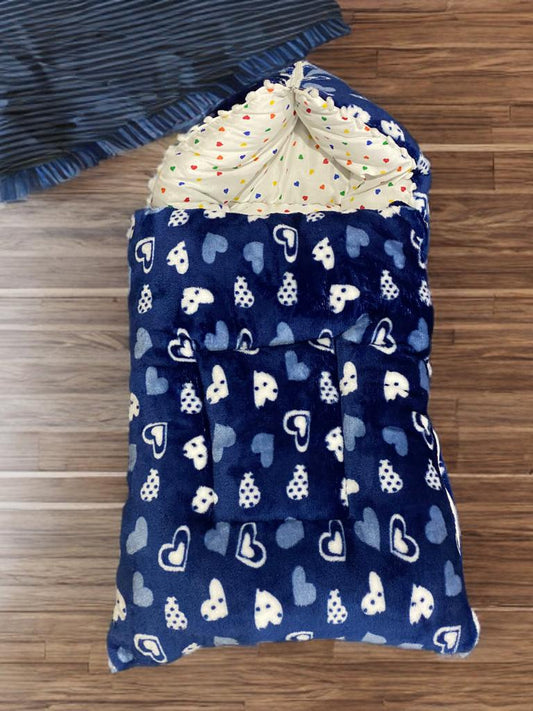 Me & Mom – BlueHearts Velvet Baby Carry Nest | Soft, Warm & Adorable Design